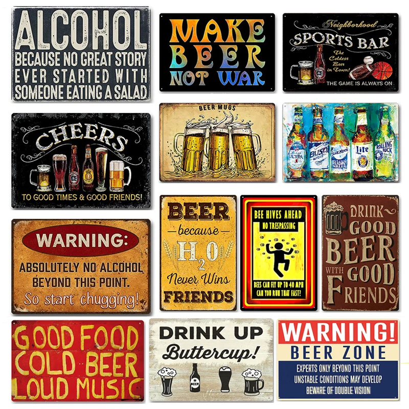 Wine Beer Pub - Placa de Metal Vintage para Bar,